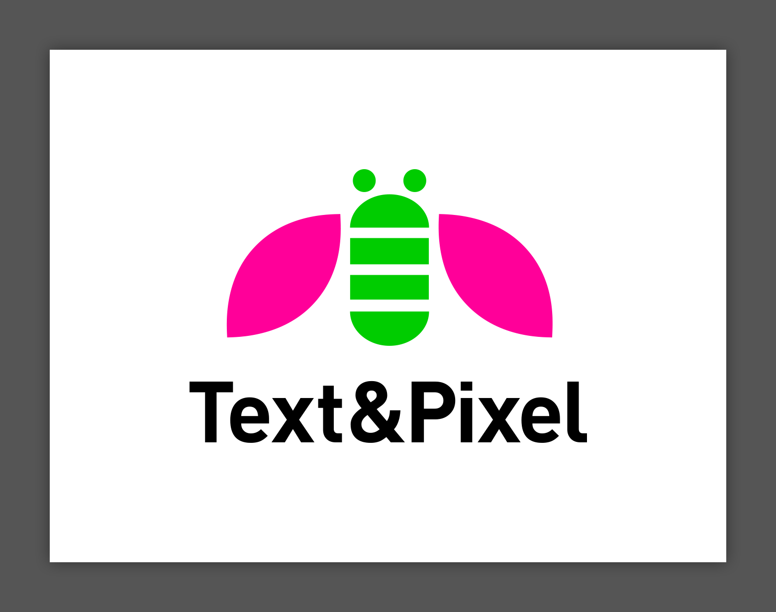 The Text&Pixel logo is a bee with a green body and pink wings